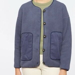 Madewell ReSourced Fleece Shacket Blue Corduroy Trim Jacket Oversized M